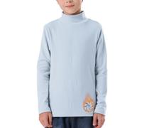 WOWENY T-shirt thermique à col roulé pour enfant garçon - En polaire chaude - Côtelé - Pull à col roulé - Pour fille - T-shirt thermique à manches longues - Pour l'hiver de 5 à 14 ans, bleu clair, 128