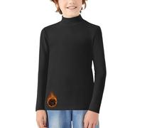 WOWENY T-shirt thermique à manches longues pour enfant - Chaud - Unisexe - Col roulé - Pour fille et garçon - Hiver - Ski - 6-14 ans, Noir , 15-16 ans
