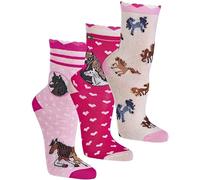 WOWERAT Lot de 3 paires de chaussettes pour ordinateur et enfant « Romantik Chevaux » en coton doux pour fille, Chaussettes « Chevaux romantiques » - Jolies couleurs pour fille assorties par lot de 3