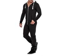 WowFab Combinaison de pyjama en polaire pour homme - Magnifique combinaison élégante - Combinaison à capuche, Noir , XL