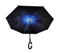 WOWGADGET Parapluie inversé NightSky avec poignée en C. À manche inversé - Parasol à double couche. Coupe-vent - Résistant au vent et aux UV - Protège de la pluie, de la tempête et du soleil.