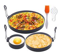 WOWITIS Lot de 3 grands anneaux à œufs - Anneau à omelette de 20,3 cm, anneau à crêpes de 15,2 cm, anneau de 10,2 cm, moule rond anti-adhésif en acier inoxydable - Grille anti-brûlure avec brosse à