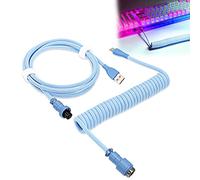 WOWLED Câble de clavier spiralé Pro personnalisé USB C pour clavier de jeu, câble de clavier mécanique à double gaine avec aviateur en métal amovible, USB-C vers USB-A (bleu) 1,8 m