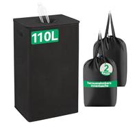 WOWLIVE Collecteur de bouteilles consignées - 110 l - Avec couvercle et 2 sacs de transport - Avec trou - Pour la cuisine - Noir