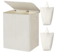WOWLIVE Double panier à linge de 154L avec couvercle et sacs à linge amovibles, grand panier à vêtements sales 2 pièces panier à linge pliable pour chambre à coucher, salle de bain, université, beige