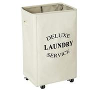 WOWLIVE Grand panier à linge à roulettes pliable 90 l avec roulettes - Durable - Rectangulaire - Beige