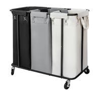 WOWLIVE Panier à linge à roulettes de 260 L, panier à linge à 3 sections avec cadre en acier et sacs amovibles, grand panier à linge sale pour dortoir, chambre à coucher