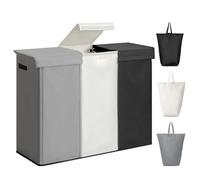 WOWLIVE Panier à linge de 230 l, 3 compartiments, avec couvercle, grand, pliable, sacs à linge amovibles, 3 séparateurs, poignées pour chambre à coucher, buanderie, armoire