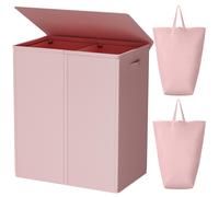 WOWLIVE Panier à linge double 154 L avec couvercle et sacs amovibles Grand panier à linge sale Panier à linge pliable en 2 sections Rangement pou