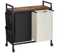 WOWLIVE Panier à linge double avec couvercle, panier à linge à roulettes, trieur à linge en fer avec étagère supérieure et 2 sacs amovibles, grand rangement pour chambre, noir et beige