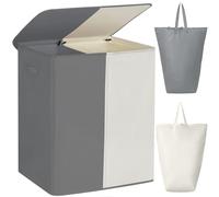 WOWLIVE Panier à linge double de 154 l avec couvercle, grand panier à linge amovible et 2 séparateurs avec poignées pour chambre à coucher, buanderie (beige + gris)