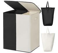 WOWLIVE Panier à linge double de 154 l avec couvercle, grand panier à linge et sacs à linge amovibles, buanderie, placard (noir + beige)