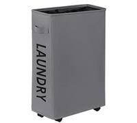 WOWLIVE Panier à linge fin - Petite boîte à linge pliable - Étanche - Avec roulettes - 44 l, gris