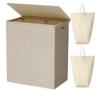 WOWLIVE Panier linge double 154 L avec couvercle et sacs linge amovibles Grand panier linge sale Panier linge pliable en 2 sections Range