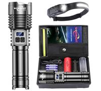 WOWNIGHT Lampe Torche 1000000 Lumens, 50W 2 Interrupteurs Lampe Torche LED Ultra Puissante, Lampe De Poche Rechargeable Puissante USB, Variation Infinie & IPX6 Lampe Tactique pour Camping et Urgences