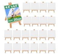 WOWOSS Lot de 20 Mini Chevalet avec Toile, Petit Chevalet en Bois Présentoir de Table 8×15cm, Petites Toiles Vierges 10 x 10 cm, Mini Toile Set pour Peinture à l'huile Acrylique et Décoration