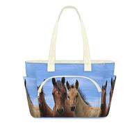 WowPrint Curious Horses Sac fourre-tout léger matelassé avec grande fermeture éclair pour femme, sac à bandoulière pour voyage, travail, salle de sport