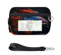 WowPrint Fighting Fish Mini étui à cartes zippé pour homme et femme avec fenêtre pour carte d'identité, portefeuille portable et léger avec fermeture éclair