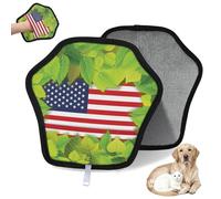 WowPrint Gant d'épilation pour chat et chien avec motif feuilles vertes et drapeau des États-Unis - Réutilisables - Électrostatiques - Brosse pour canapé, vêtements, tapis, meubles, siège de voiture