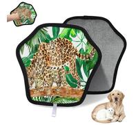 WowPrint Gant d'épilation pour chat et chien Motif feuilles tropicales de la jungle et léopard Réutilisables électrostatiques Brosse pour canapé, vêtements, tapis, meubles, siège de voiture