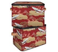 WowPrint Grand panier de rangement pliable à motif kimono japonais avec couvercle à fermeture éclair - Grues japonaises - Boîte de rangement pour vêtements, chambre à coucher, salon - 1 pièce