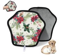 WowPrint Lot de 2 gants d'épilation de Noël pour chat, chien, fleurs, feuilles, houx, baies de houx, réutilisables, électrostatiques, brosse pour canapé, vêtements, tapis, meubles, siège de voiture