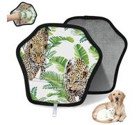 WowPrint Lot de 2 gants d'épilation pour chat et chien, léopard, feuilles de palmier, réutilisables, électrostatiques, brosse pour canapé, vêtements, tapis, meubles, siège de voiture