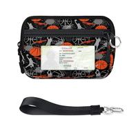WowPrint Mini porte-cartes à fermeture éclair pour homme et femme avec fenêtre pour carte d'identité, basket-ball, sport, portefeuille, portable, léger, à fermeture éclair, sac de rangement pour