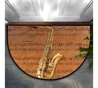 WowPrint Paillasson rond motif note de musique saxophone 91,4 x 61 cm, tapis de porte d'entrée intérieur ou extérieur, lavable en machine, tapis de sol antidérapant