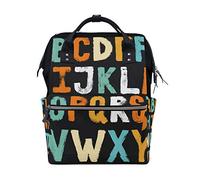 WowPrint Sac fourre-tout coloré ABC Alphabet Sac à langer de grande capacité Organisateur multifonction Sac à dos de voyage pour soins de bébé