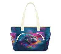 WowPrint Sac fourre-tout coloré en forme de gorille psychédélique pour femme, sac à main léger matelassé, grand sac fourre-tout à fermeture éclair, sac à bandoulière pour voyage, travail, salle de