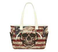 WowPrint Sac fourre-tout léger matelassé avec motif crânes et drapeau américain des États-Unis pour femme, grand sac fourre-tout zippé pour voyage, travail, salle de sport