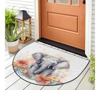 WowPrint Tapis d'entrée motif fleur tropique éléphant tapis d'entrée pour intérieur et extérieur - lavable, absorbant et antidérapant - 91,4 x 61 cm