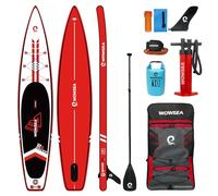WOWSEA Racer R1 Stand Up Paddle Board Gonflable, Durable Et Léger Sup Gonflable Courses & Voyage Sup Board, 385cm L x 74cm W x 15cm H iSUP avec Trousse d'accessoires (Rouge)