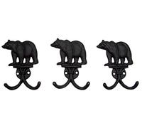 Wowser Rustic Black Bear Cast Iron Double Wall Hooks, Set of 3, 5.25 Inches