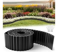 wowspeed 1 Pcs Bordures de Jardin Flexible, 10m Bordure de Pelouse en Acier Galvanisé, Ondulée, Hauteur 15 cm Bordure Jardin Exterieur Metal, Bordure de Séparation pour Jardin Plantes Potager, Noir