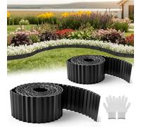 wowspeed 2 Pcs Bordures de Jardin Flexible, 10m Bordure de Pelouse en Acier Galvanisé, Ondulée, Hauteur 15 cm Bordure Jardin Exterieur Metal, Bordure de Séparation pour Jardin Plantes Potager, Noir