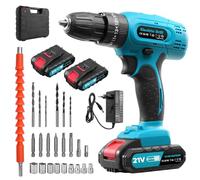 wowspeed Visseuse sans fil 21 V, perceuse-visseuse sans fil avec 2 batteries 2,0 Ah, 50 Nm, 3 forets hélicoïdaux, 3 forets Brad Point, 6 embouts de tournevis, kit d'accessoires de 29 pièces pour la