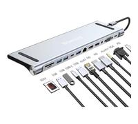 Wowssyo 12-en-1 USB C Docking Station Hub, USB C Adapter pour 3 écrans 2 HDTV 4K, VGA, USB 3.0/2.0, USB C, SD/TF Card Reader, Ethernet, PD 100W, 3.5mm Audio pour MacBook Pro/Air et Windows