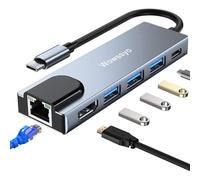 Wowssyo 6 en 1 Adaptateur USB C Gigabit 1000 Mbps Ethernet RJ45 LAN pour MacBook Pro MacBook Air 2020/2019/2018 et Autres appareils USB C, USB C Hub avec 4K HDTV, 3 USB 3.0 et Port USB C PD Upgrade