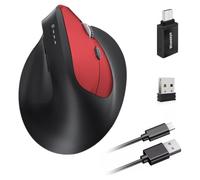 Wowssyo Souris Ergonomique sans Fil 3 Modes [Bluetooth 5.2, 2,4 GHz, Filaire] Souris Verticale sans Fil, 1200/1600/2400/3200/6400/9600 DPI, Batterie Rechargeable, 6 Boutons, PC/Mac, Rouge