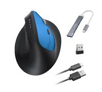 Wowssyo Souris sans fil ergonomique 3 modes [Bluetooth 5.2, 2.4G, filaire] sans fil verticale, souris Bluetooth sans fil 1200/1600/2400/3200/6400/9600 DPI, rechargeable, 6 touches, PC/Mac Bleu