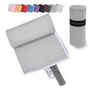 Wowtowelz Serviette compacte en microfibre, pour voyage, sport, fitness, plage, légère et à séchage rapide, gris clair, 180 x 110 cm