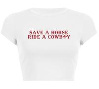 Woxlica Cowboys Crop Top E Girl Clothing Y2k Graphic Baby Tees pour adolescentes, 96 Ride a Cowboy Blanc, Taille S