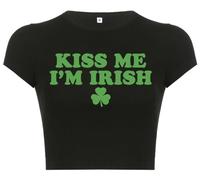 Woxlica I Heart Top Y2k Graphic T-shirt court d'été pour femme, 14 Kiss Me I'm Irish Black, Taille L