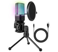 Woxter Mic Studio 65 RGB Microphone cardioïde, trépied inclus, éclairage RVB, compatible avec YouTube, Skype, Twitch