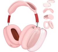 Woyinger Coque en silicone pour AirPods Max, coque en TPU souple transparent pour oreillettes et bandeau, protection transparente, rose
