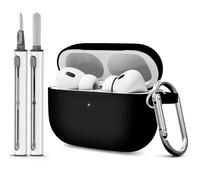 Woyinger Coque pour AirPods Pro avec kit de nettoyage, coque en silicone souple pour Apple AirPod Pro 1ère/2e génération, AirPods Pro/Pro 2, accessoires avec porte-clés - noir