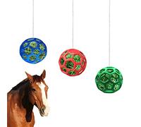 WoYous Lot de 3 balles de friandises, à suspendre, avec trous pour ralentir l'alimentation, jouets pour chevaux, chèvres, moutons, pour réduire le stress (rouge, bleu et vert)