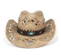 WOYUANSHA Chapeaux Western Chapeau De Cowboy en Paille pour Hommes Et Femmes Unisexe avec Ceinture De Mode Casquettes De Soleil Taille 56-58 C17-Naturalstraw